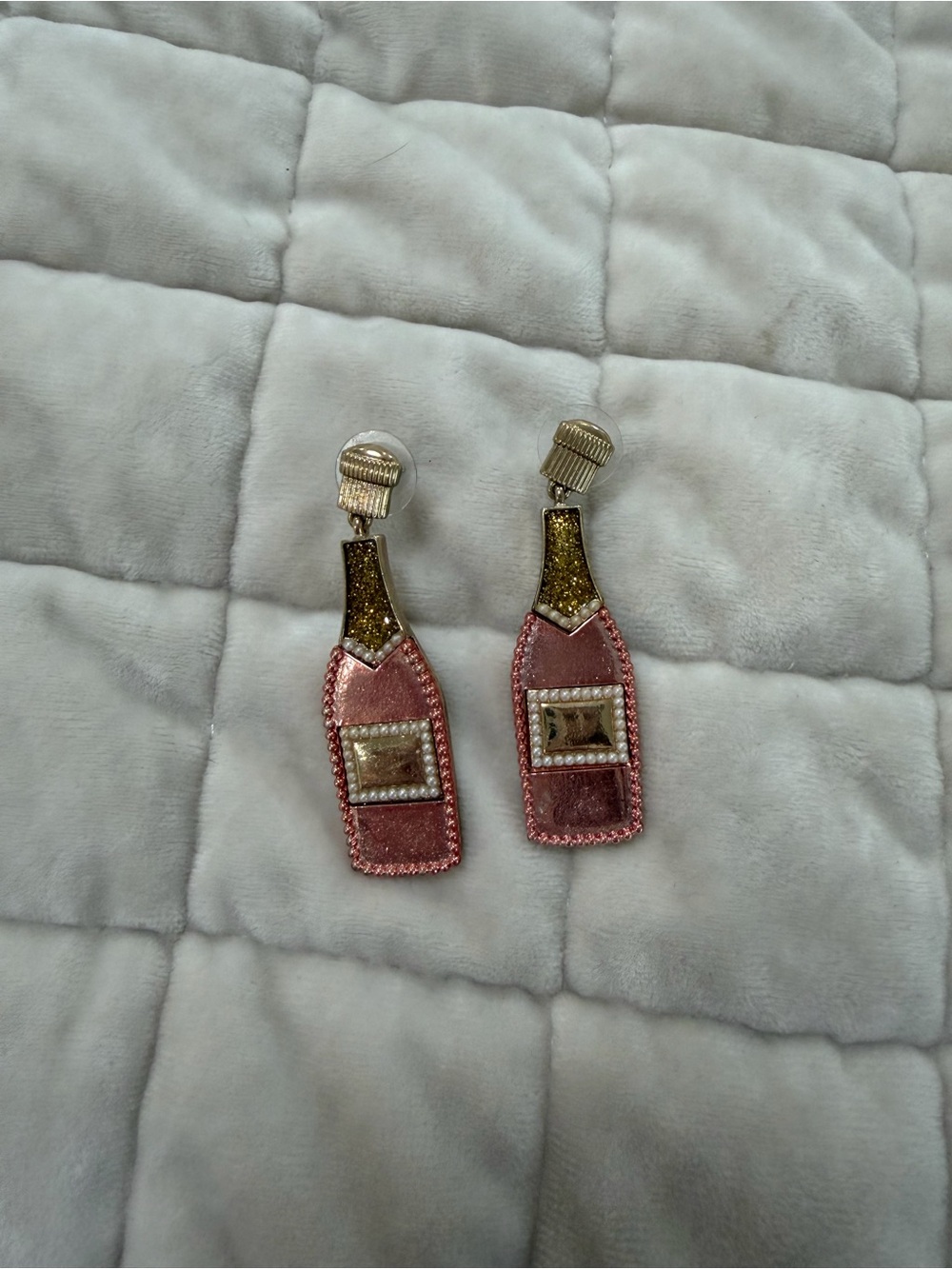 Pink Champagne Bottle Drop Earrings